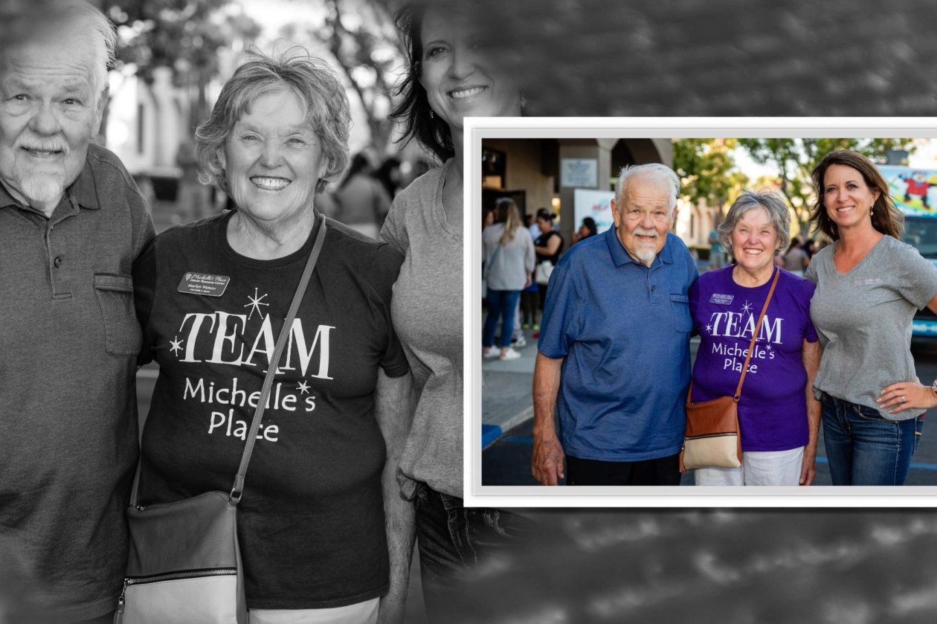 Photo and video montages A group of four smiling individuals posing together outdoors.